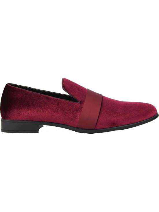 Amali Men\'s Burgundy Paisley Embossed Velvet Loafers Trim Slip On Tuxedo Shoes main image 5